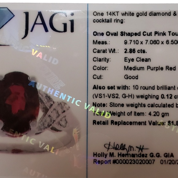 Vintage 14K White Gold Pink Tourmaline and Diamond Ring Size 6.5-6.75 #13768 - Picture 9 of 9